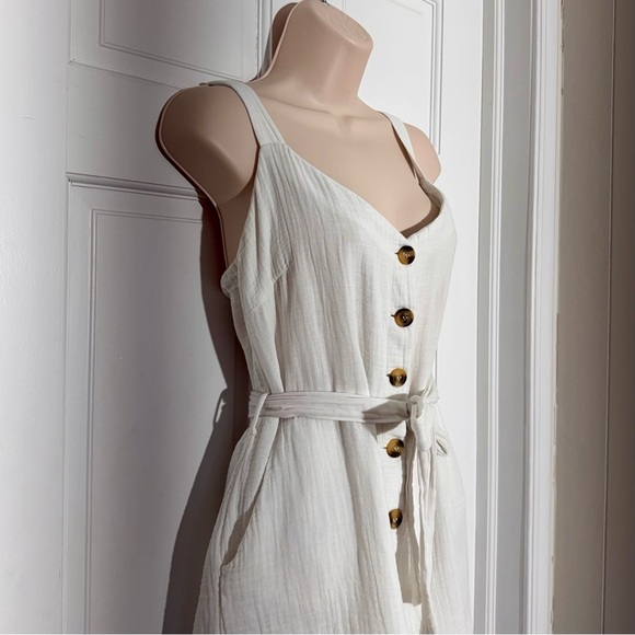 Primark White Linen Button Front Tie Waist Romper Size 6 Summer - Picture 4 of 7